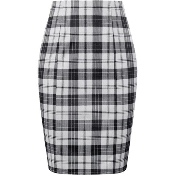 Womens Knee Length Elastic Waist Stretchy Skirt Plaid5 - Picture 1 of 5